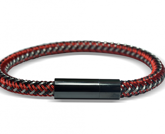 PULSERA ROJO Y NEGRO CON BROCHE NEGRO